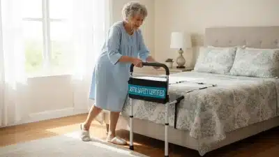 bed rails for seniors helping woman exit bed safely