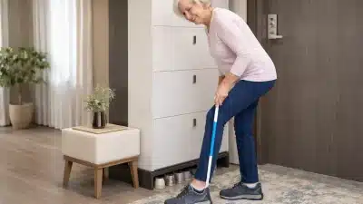 dressing aids for seniors including shoehorn and button hook