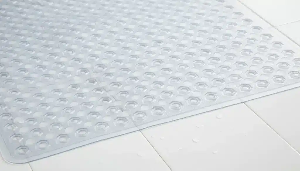 textured surface of nonslip mat with drainage holes